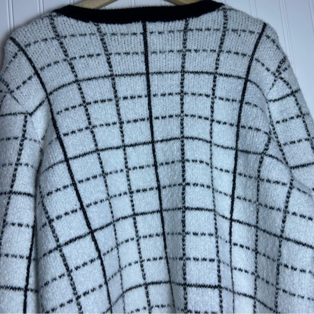 Marled Black and White Grid Pattern Blazer - Picture 9 of 15